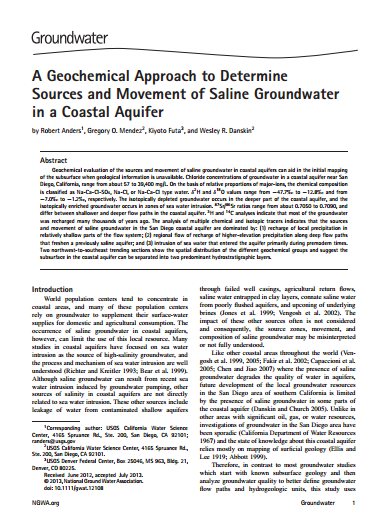 A Geochemical Approach to Determine Sources and Movement of Saline Groundwater in a Coastal Aquifer