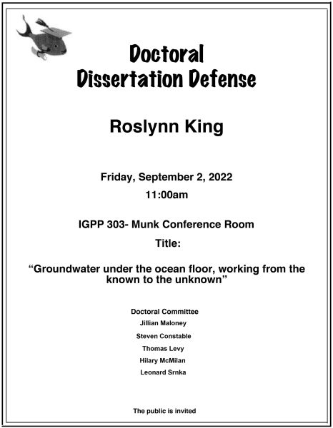 Roslynn King defense flyer September 2, 2022 at 11 am in IGPP 303